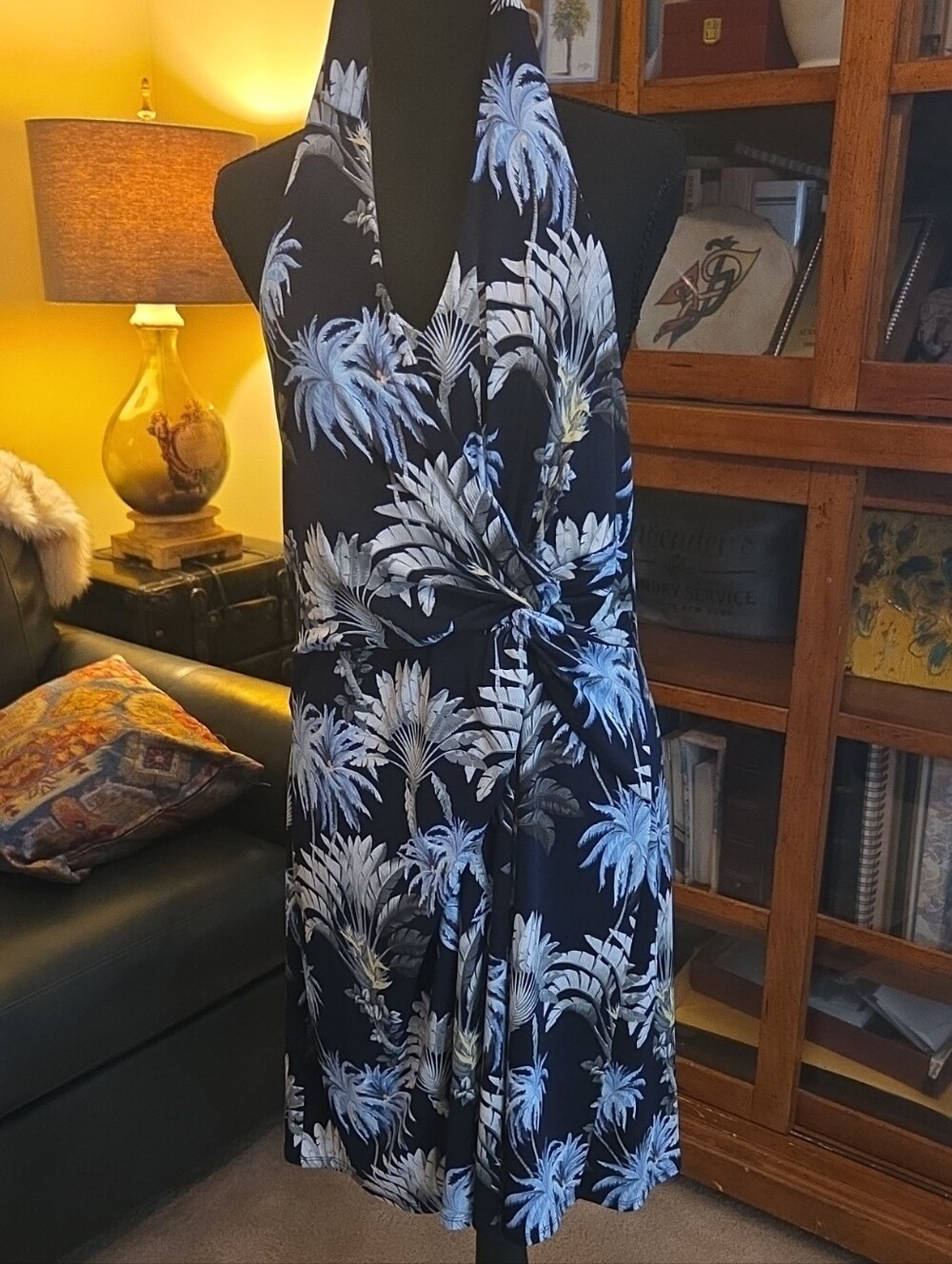 NWT Tommy Bahama Sophia Palisade Navy Palm Print Halter Tropical Print Dress